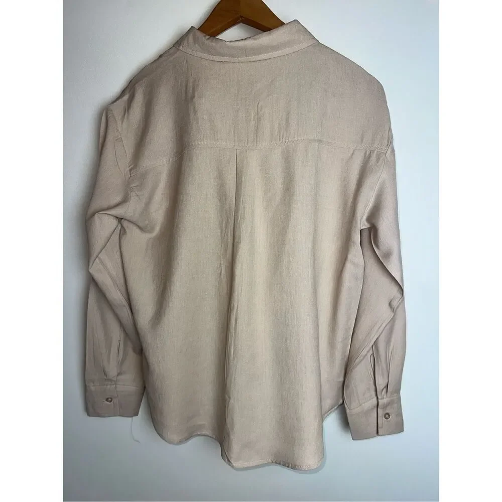 beige linen button up shirt long sleeve